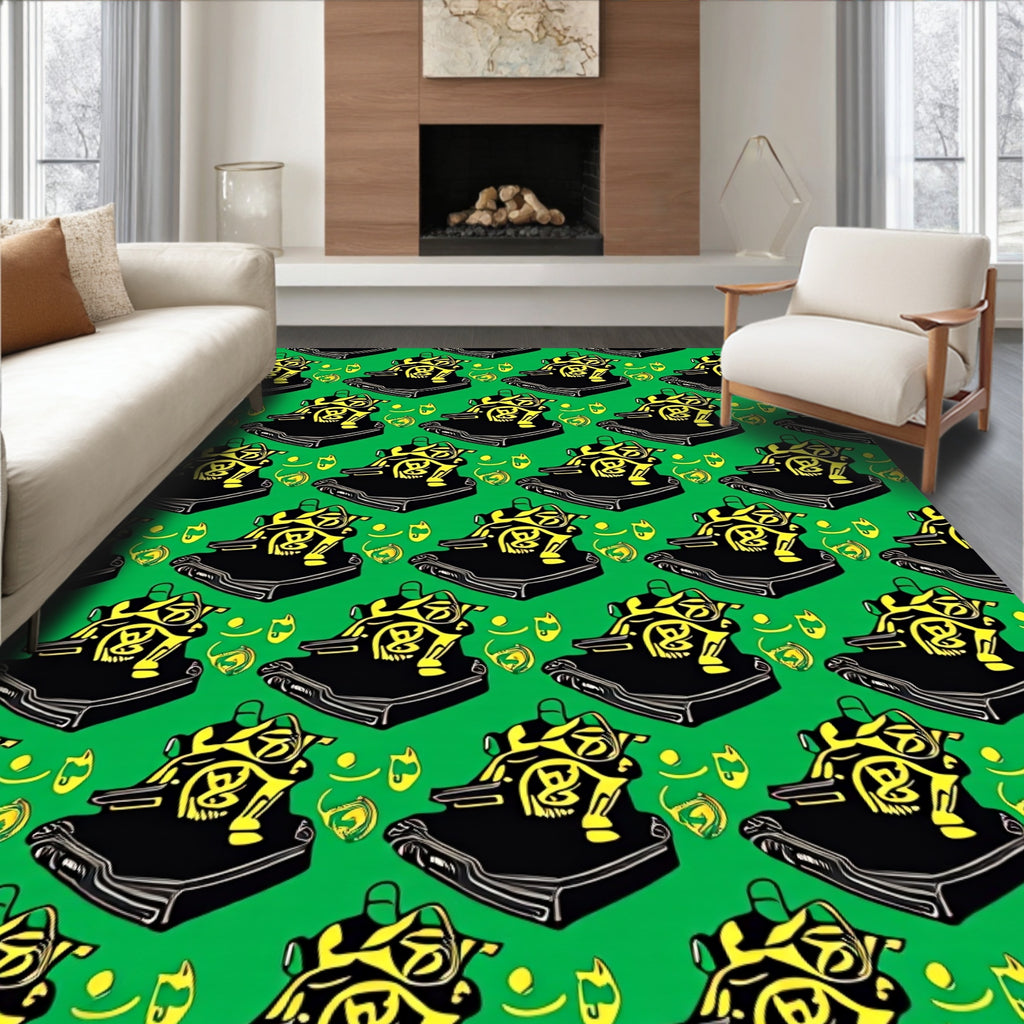 Jazzy Black Yellow Musical Notes Rug