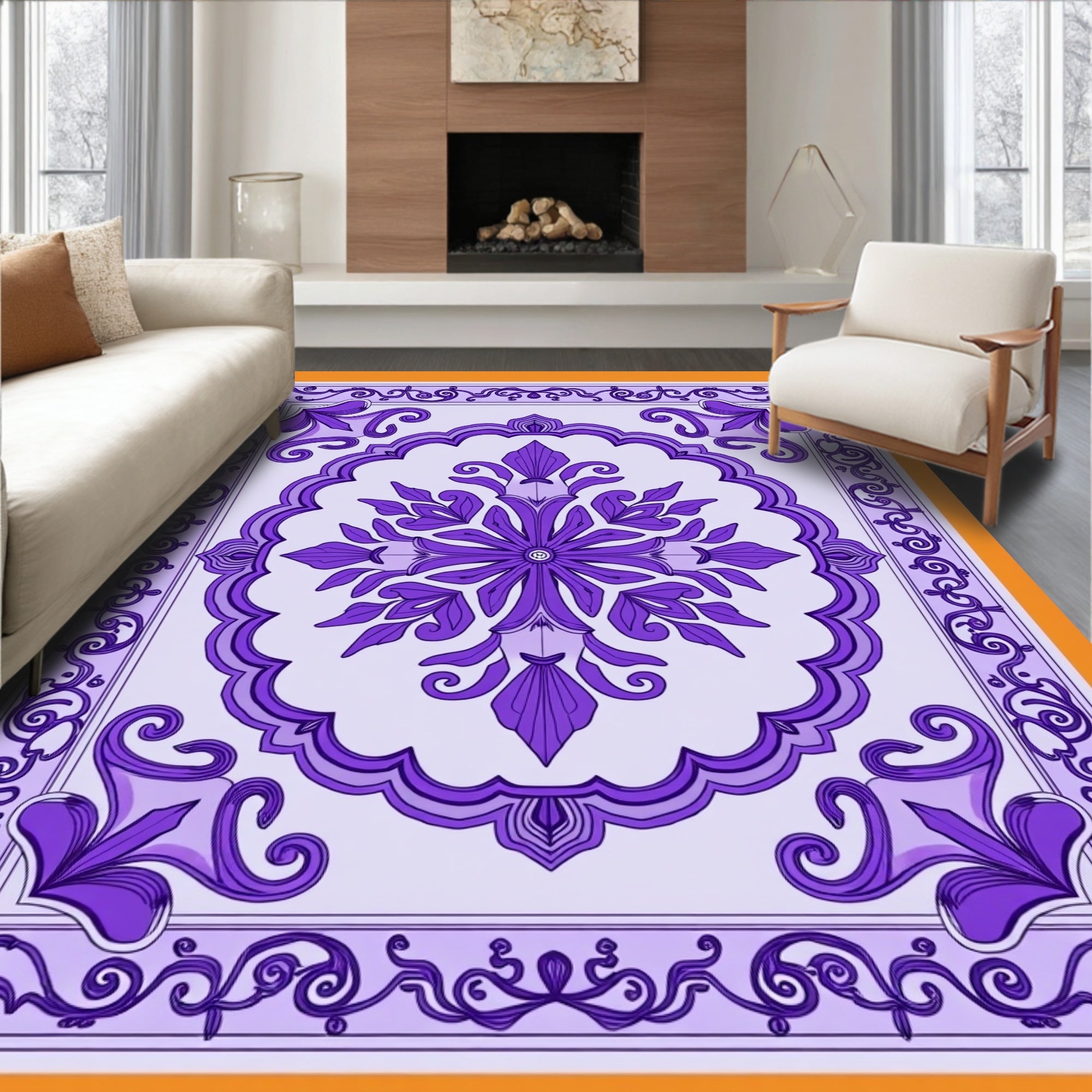 Purple Floral Mandala Rug