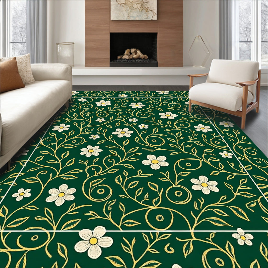 Green Floral Vine Pattern Rug