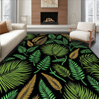 Tropical Foliage Black Gold Green Rug