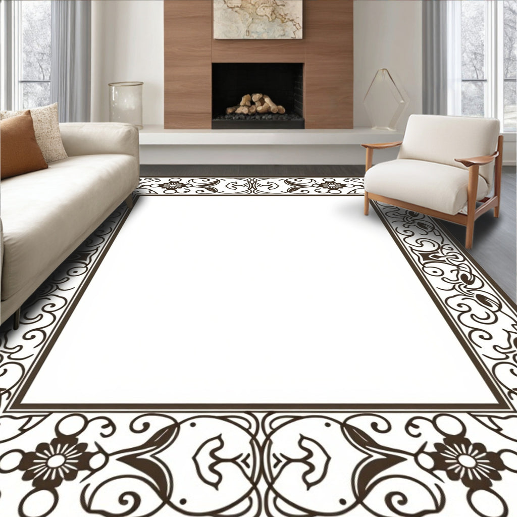 Ornate Floral Scroll Border Design Rug