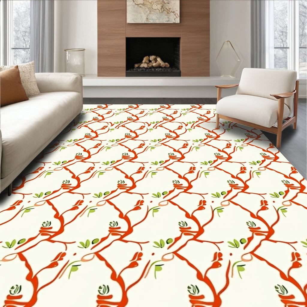 Curving Branch With Leaf Pattern Rug