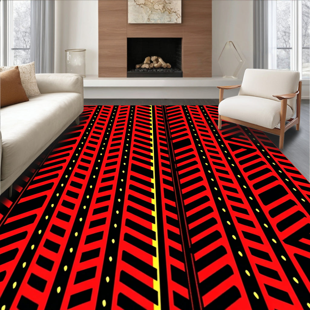 Bold Red Black Geometric Stripe Rug