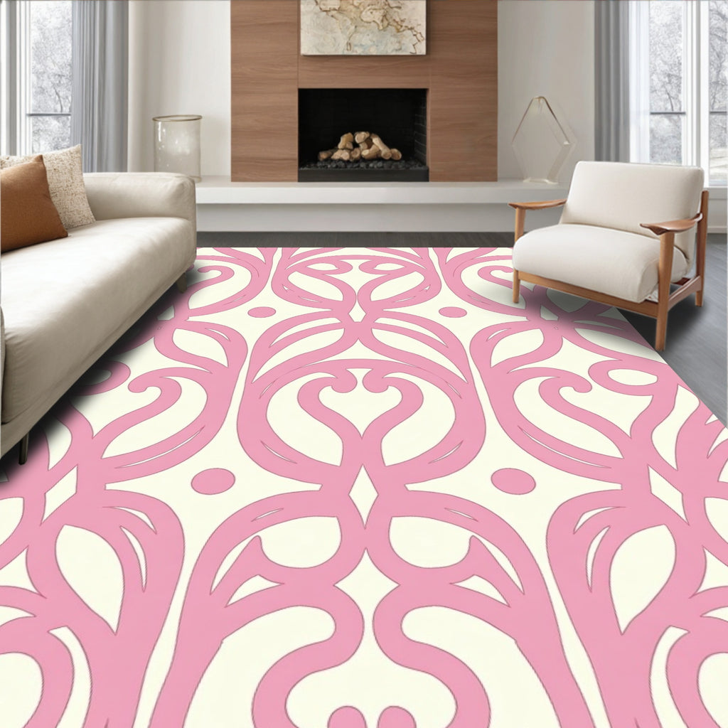 Pink Swirl Cream Pattern Rug