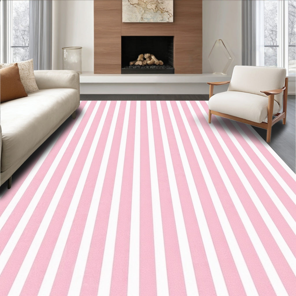 Pink White Vertical Stripes Rug
