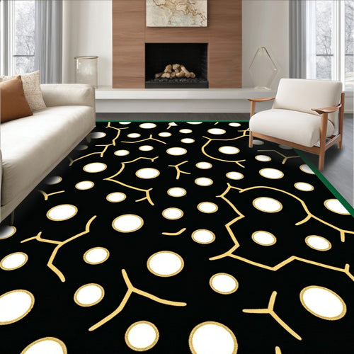 Black White Gold Abstract Circles Rug