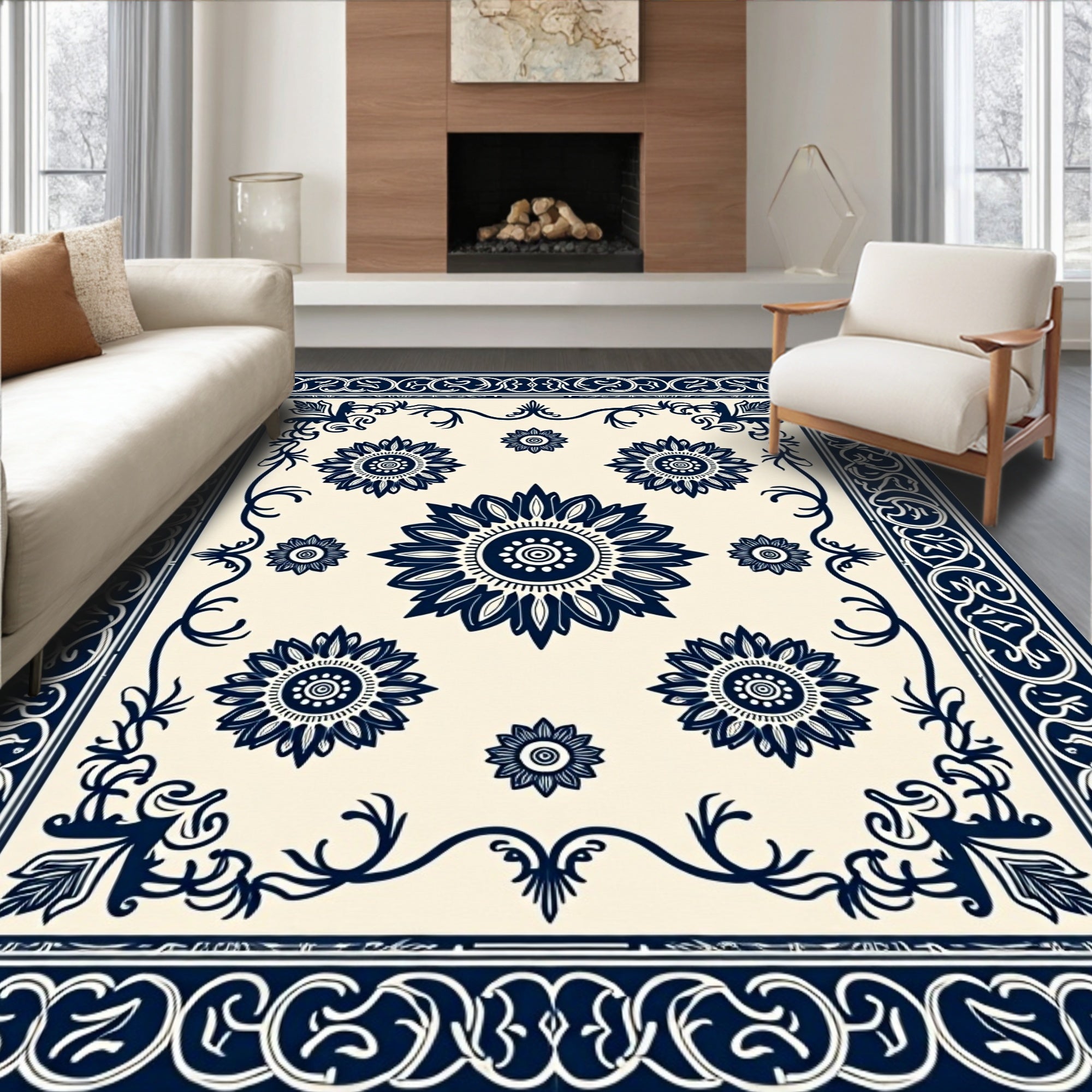 Classic Floral Sunburst Medallion Design Rug