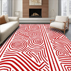 Vibrant Red Labyrinth Line Art Rug