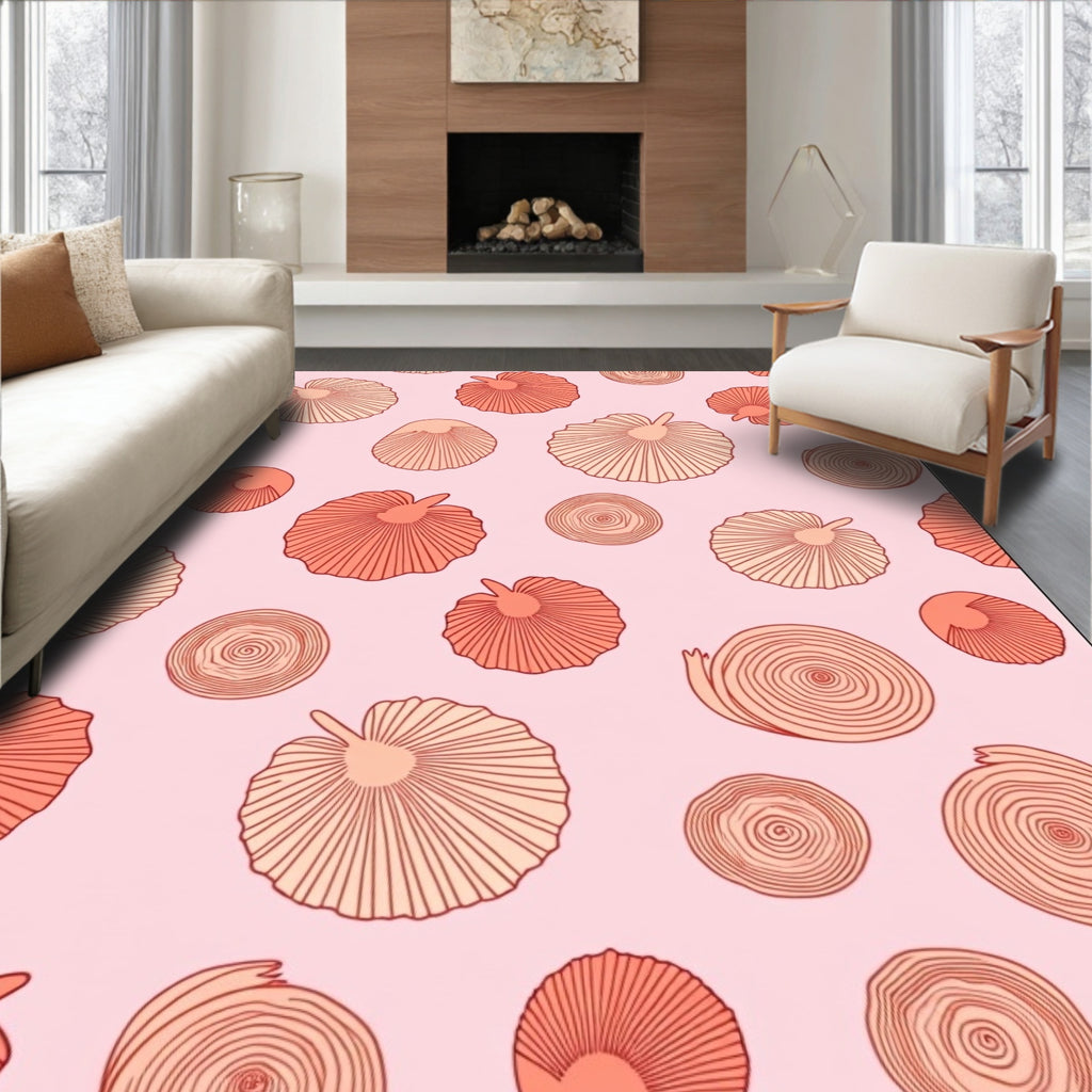 Coral Pink Mushroom Pattern Rug
