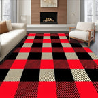 Red Black Plaid Checkered Design Rug