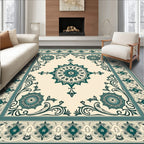 Elegant Teal Floral Medallion Patterned Rug