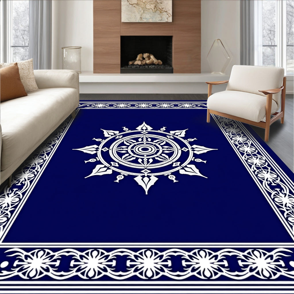 Ornate Mandala Geometric Border Design Rug