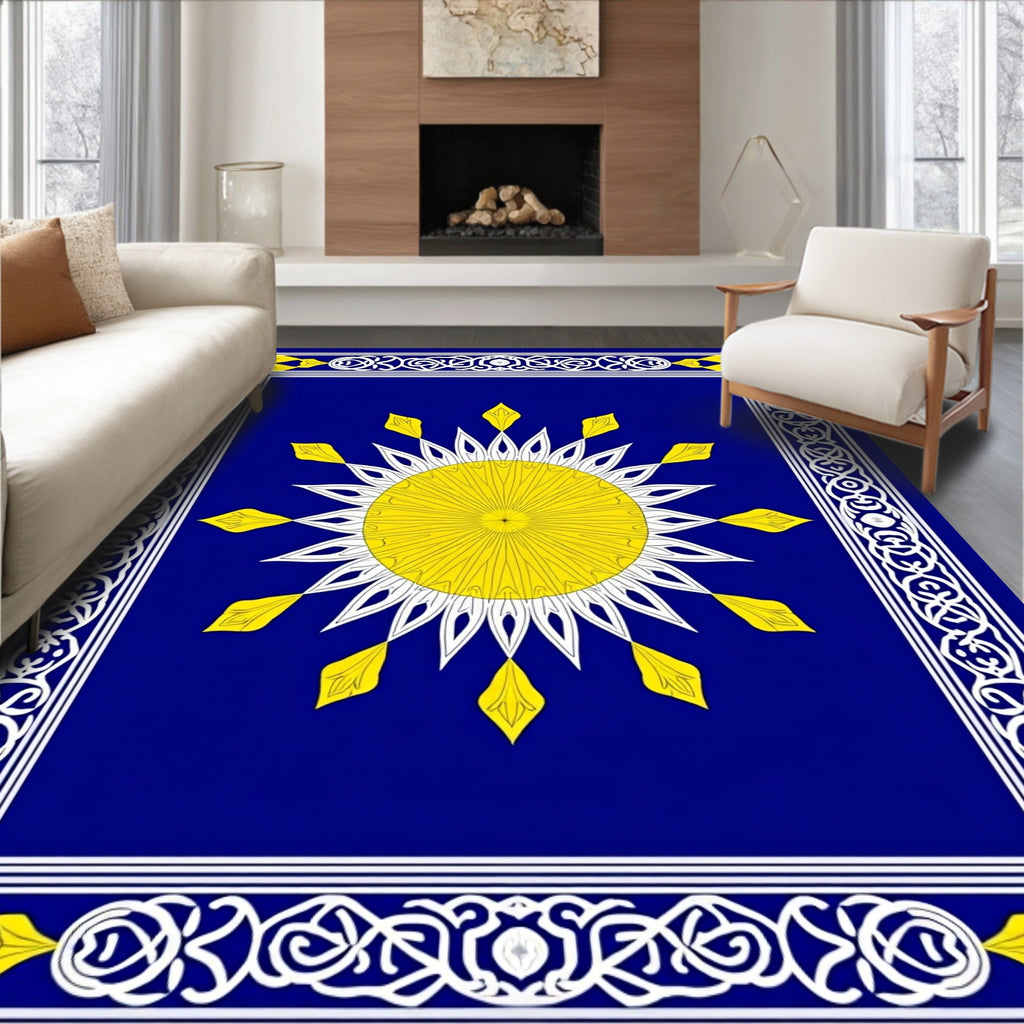 Radiant Sun Bordered Abstract Design Rug