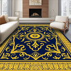 Classic Navy Gold Floral Medallion Rug