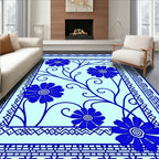 Bold Blue Floral Vine Border Design Rug