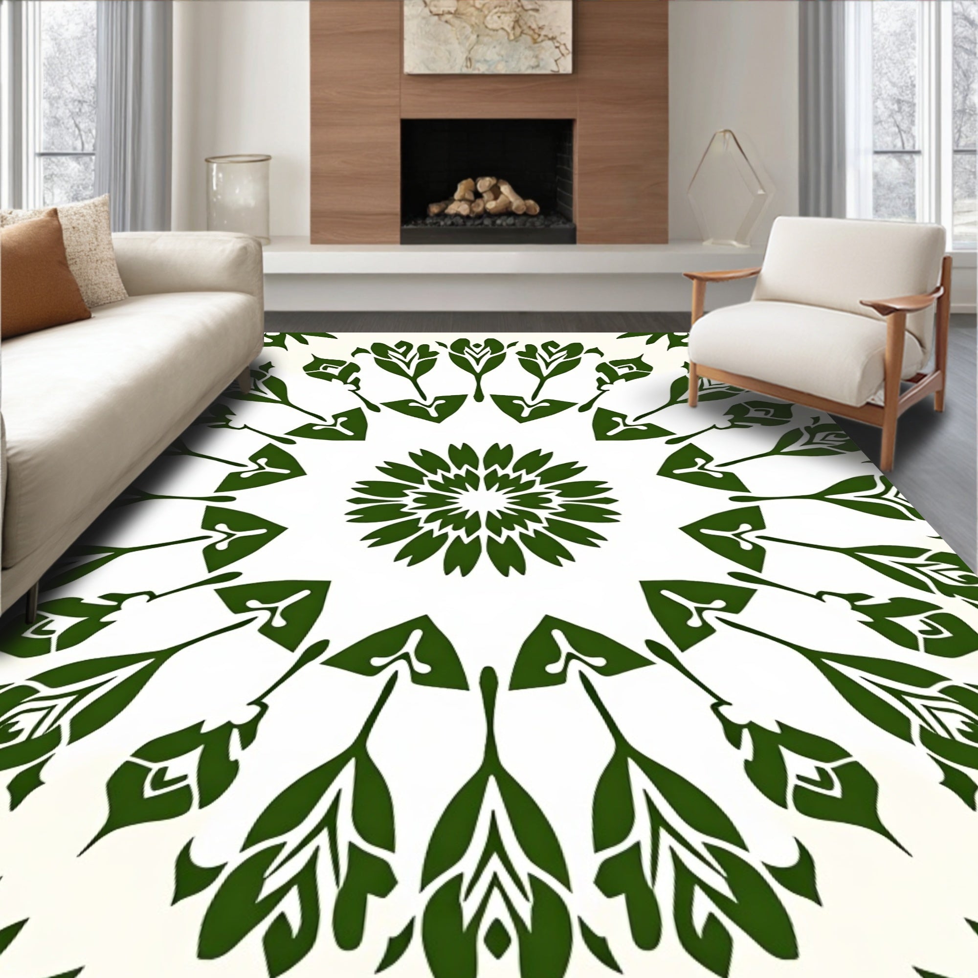 Green Floral Mandala Pattern Rug