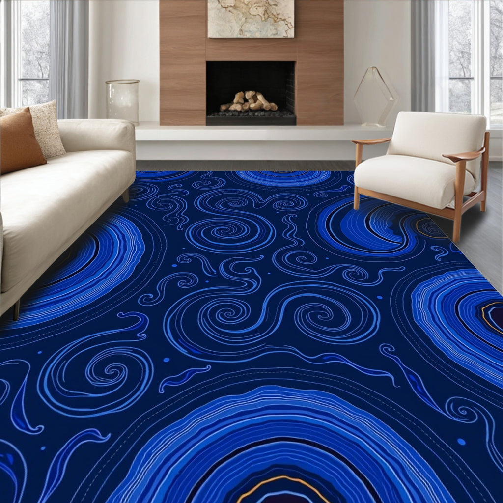 Deep Blue Swirl Agate Pattern Rug