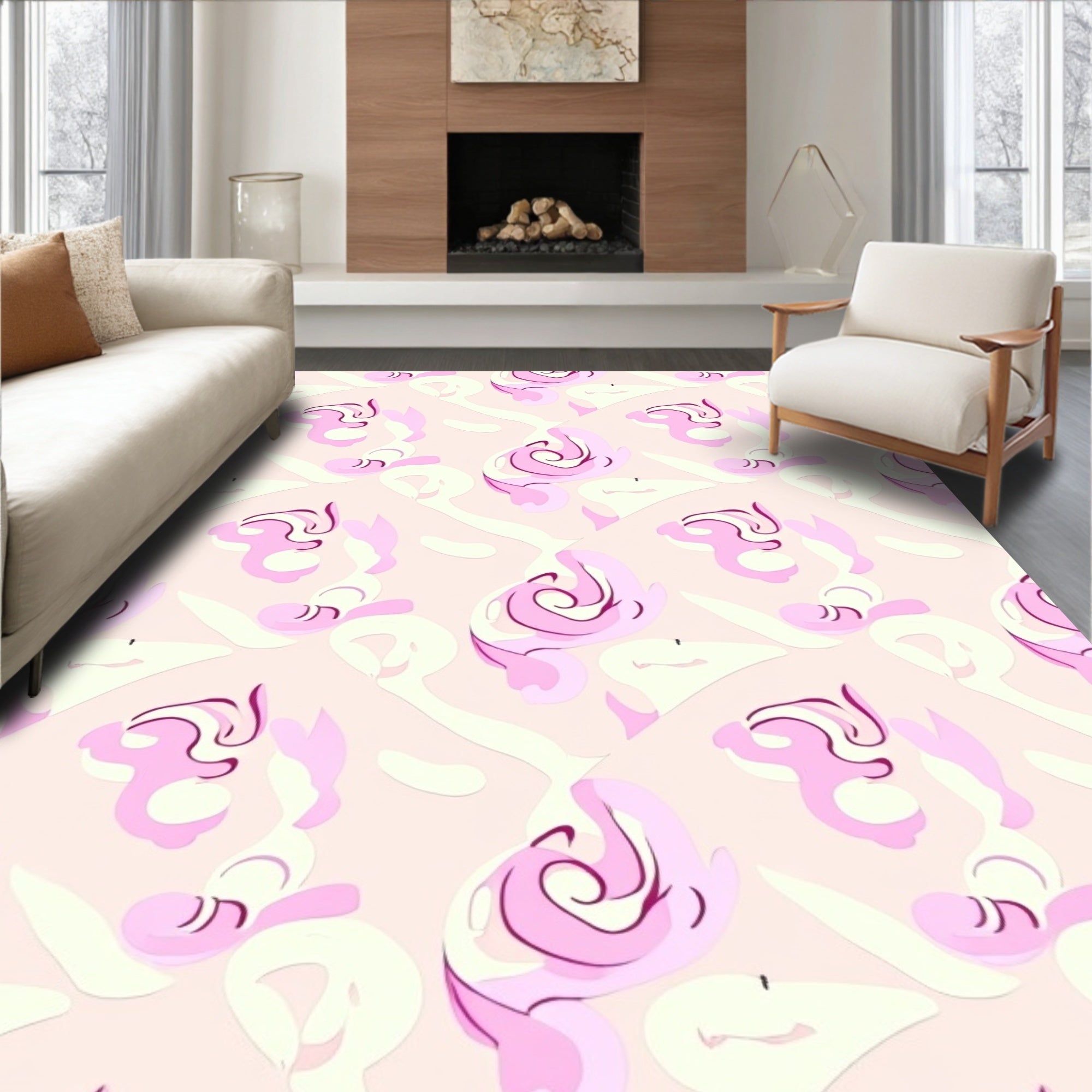 Soft Pink Swirl Abstract Pattern Rug