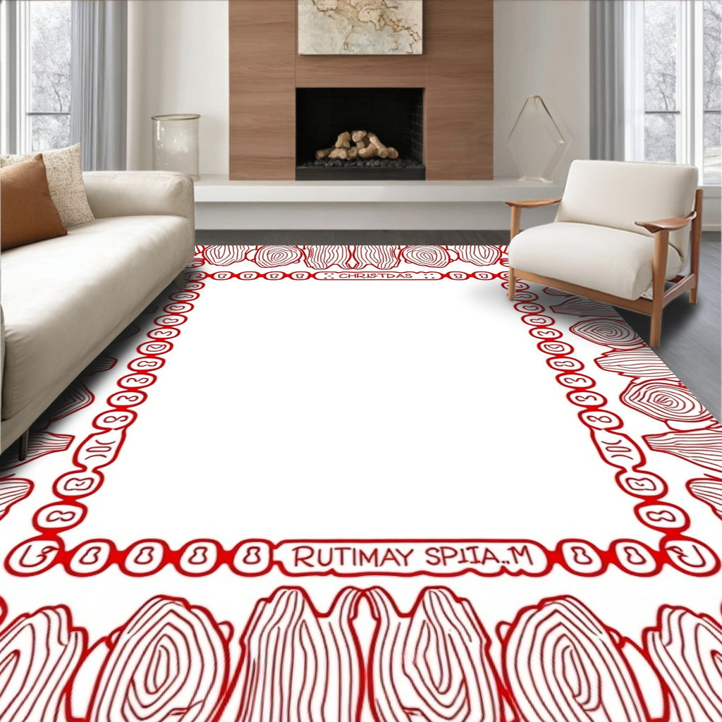 Crimson Wood Grain Circle Border Rug