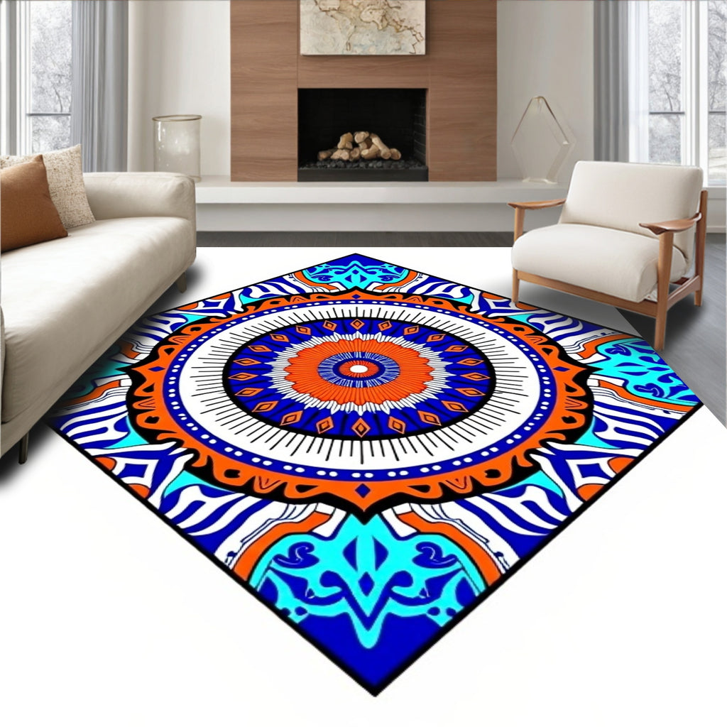 Vibrant Geometric Mandala Diamond Pattern Rug