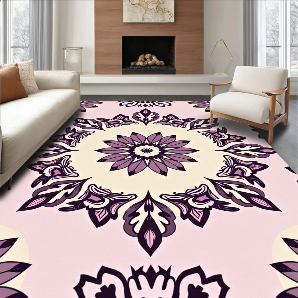 Floral Mandala Patterned Statement Rug