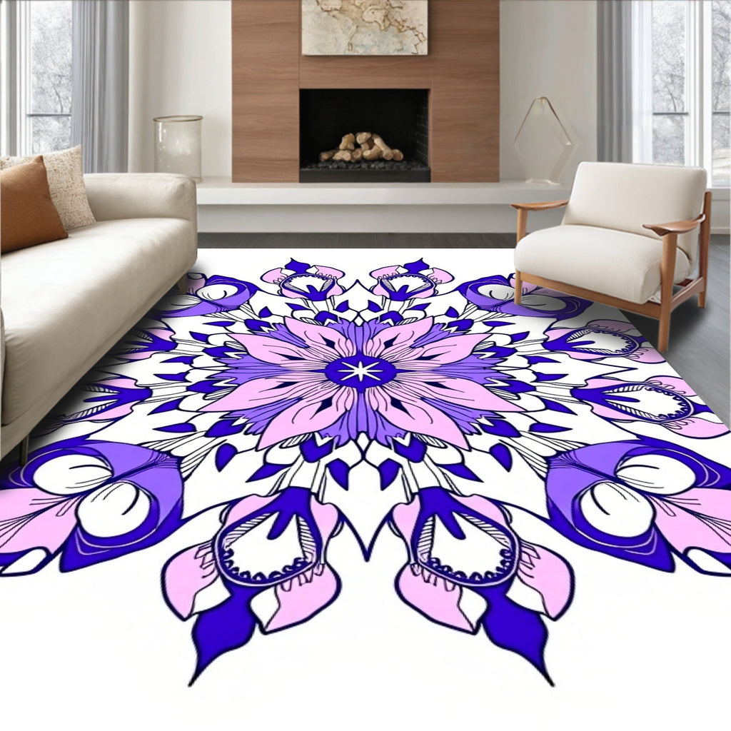 Violet Pink Floral Mandala Design Rug