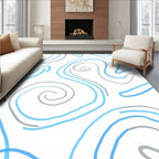 Abstract Swirls Gray and Blue Pattern Rug