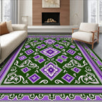 Purple 2 Diamond Floral Pattern Rug