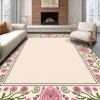 Floral Vines With Pink Roses Border Rug