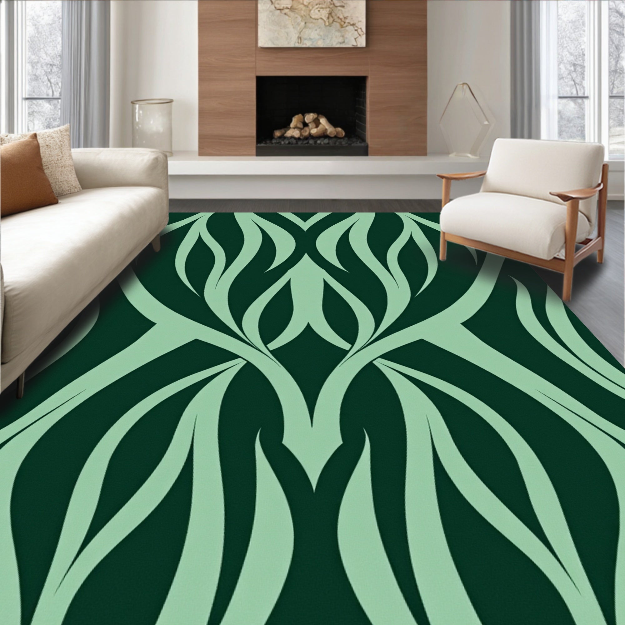 Organic Flowing Leaf Pattern Rug