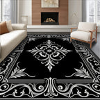 Classical Black White Scroll Pattern Rug