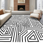 Modern Black White Geometric Maze Rug