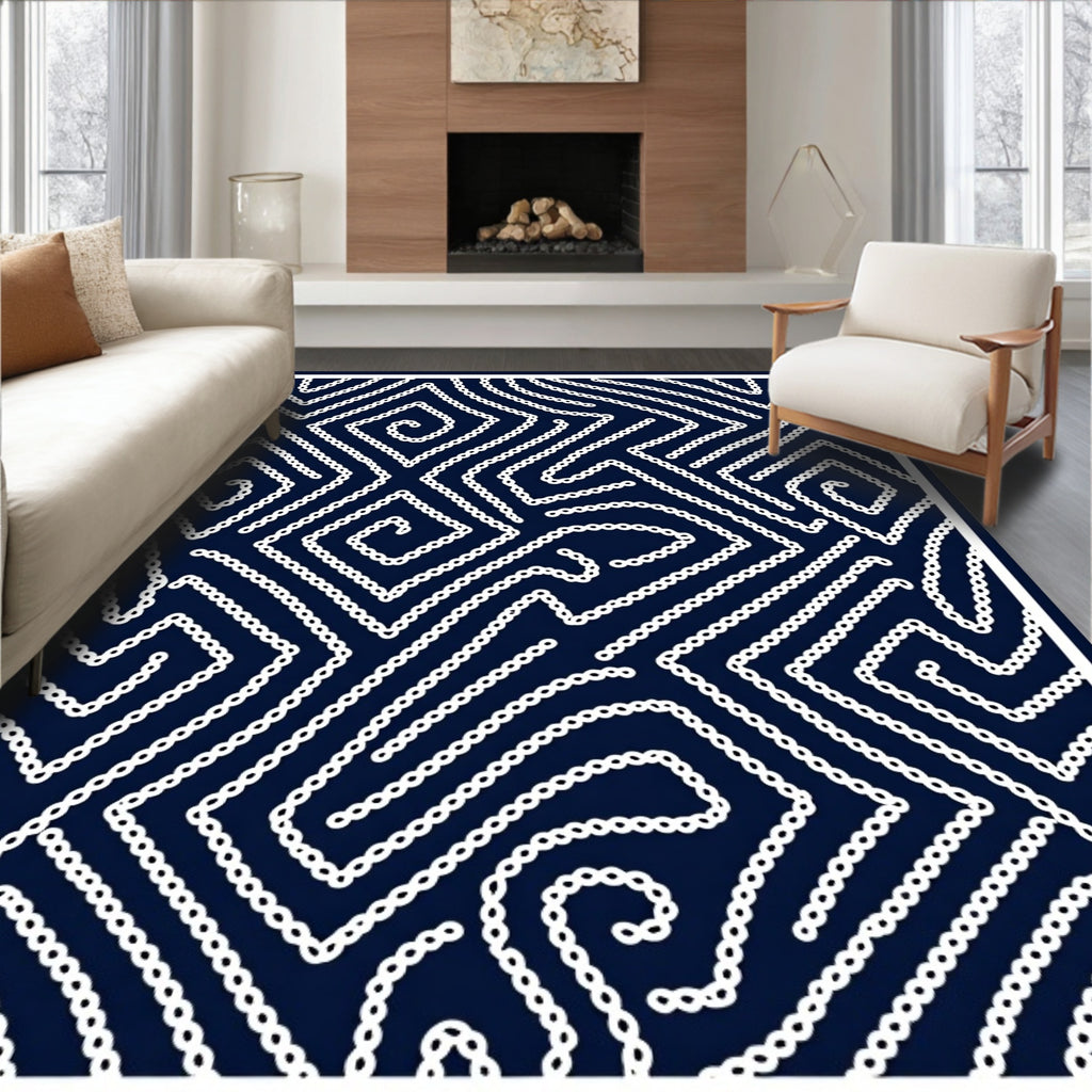 Stark White Chain Link Geometric Design Rug