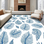 Blue Line Art Feather Pattern Rug