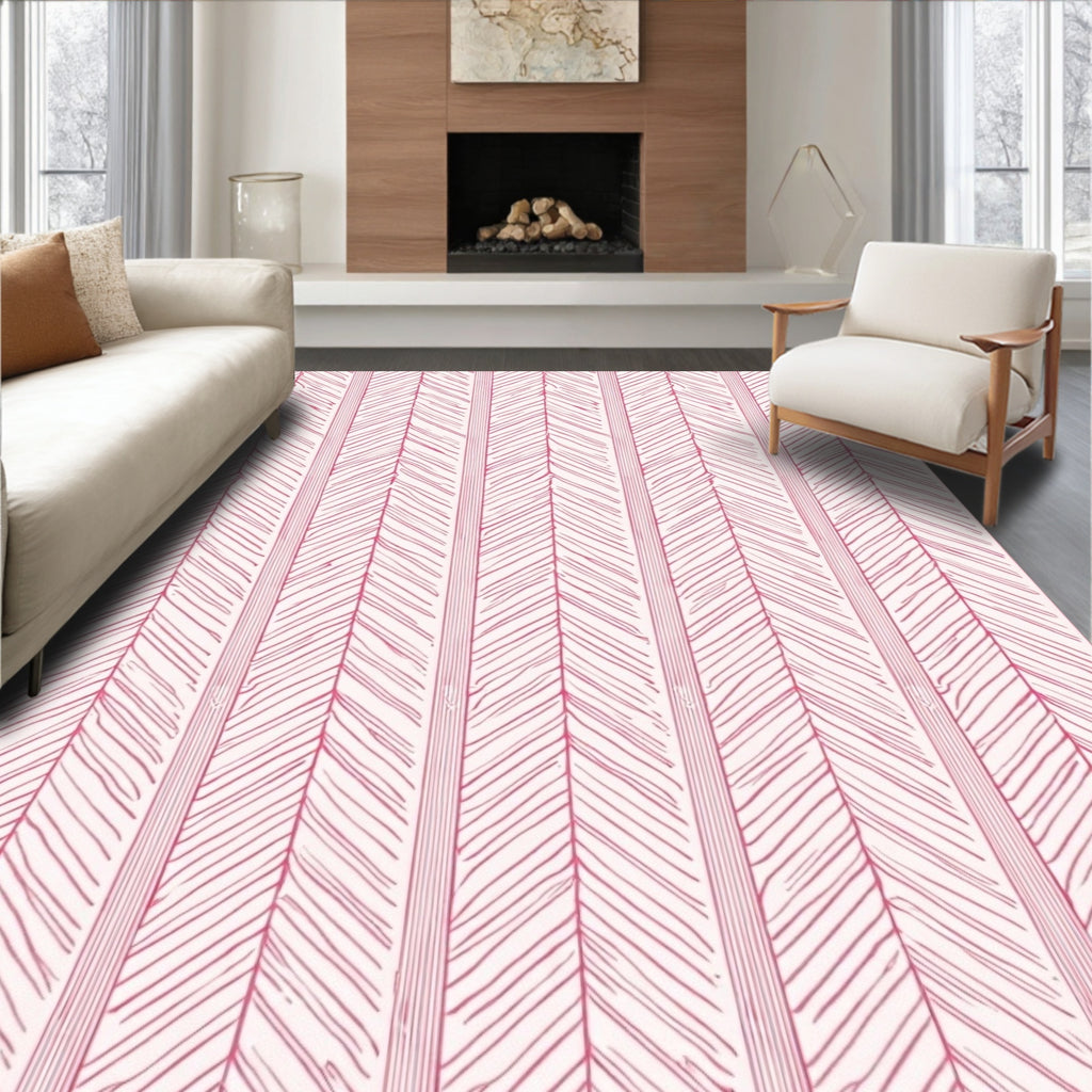Pink Chevron Stripe Textured Rug