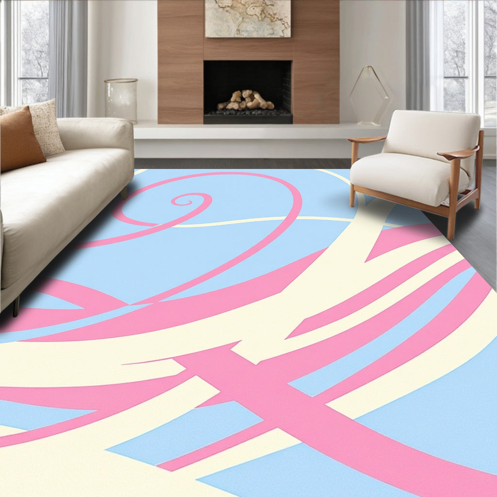 Soft Pink Cream Abstract Swirls Rug