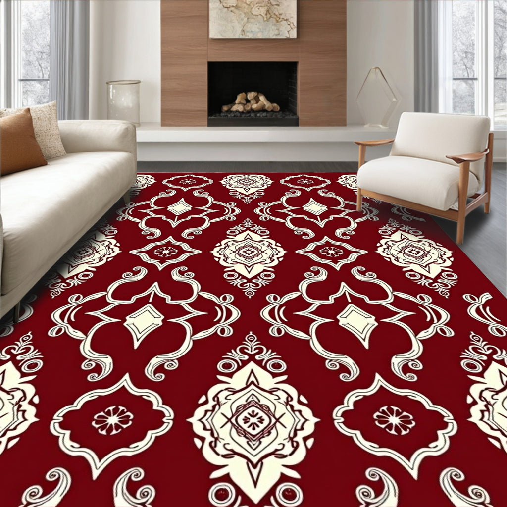 Elegant Cream Burgundy Filigree Pattern Rug
