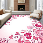 Pink Blooming Floral Sketch Pattern Rug
