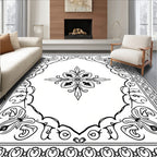 Classic Black White Floral Scroll Rug