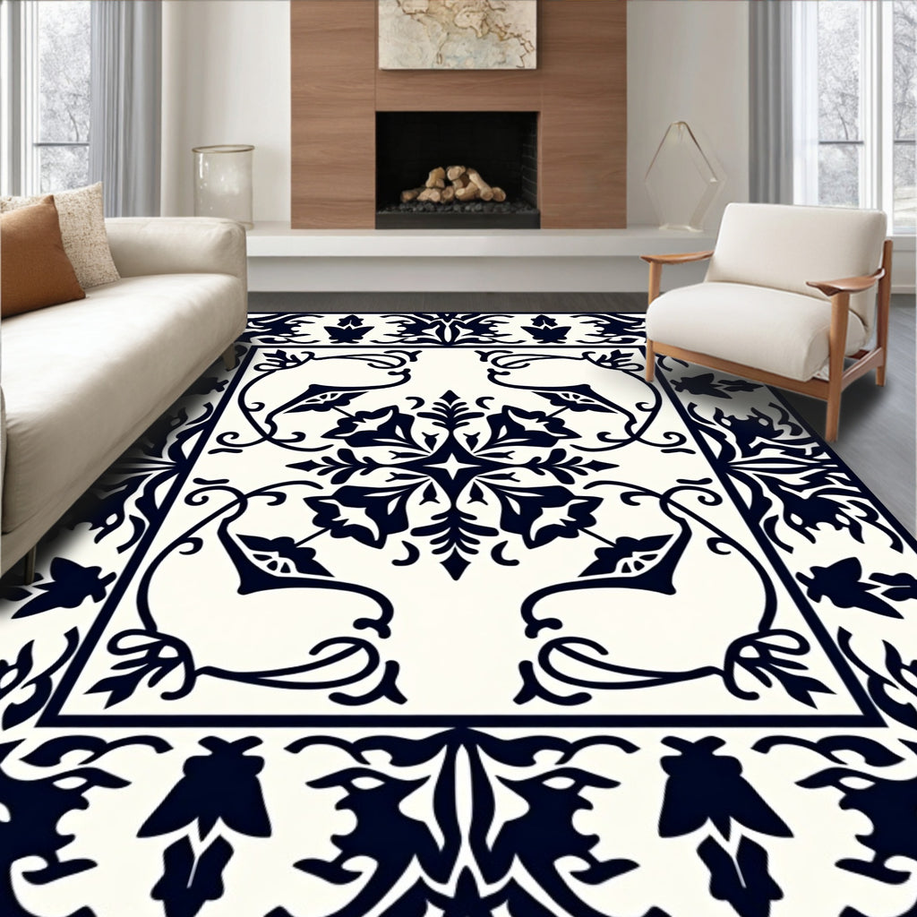 Classic Dark Floral Botanical Design Rug