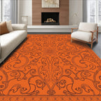 Intricate Floral Swirls Orange Design Rug