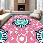 Pink Teal Floral Medallion Pattern Rug