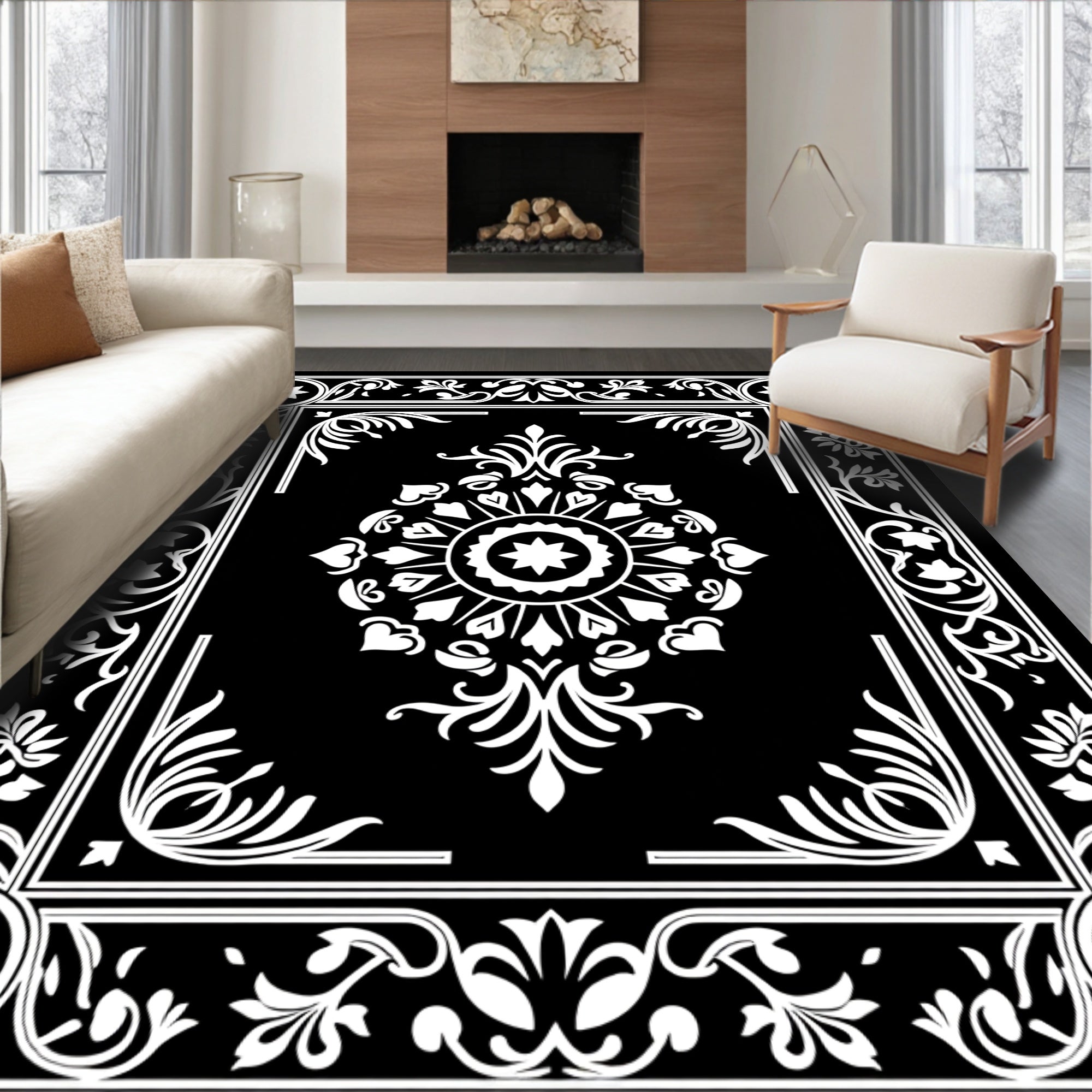Classic Floral Medallion Border Design Rug