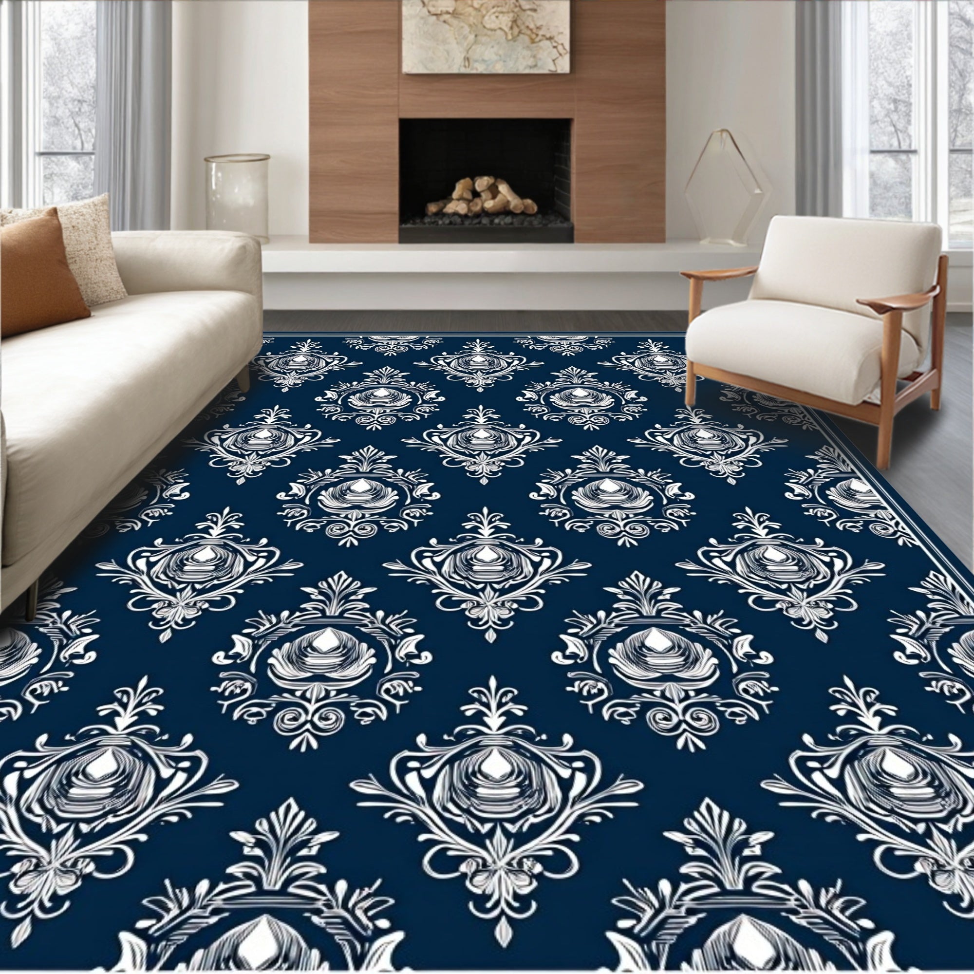 Classic Floral Damask Pattern Design Rug