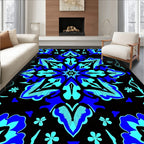 Bold Blue Floral Mandala Pattern Rug