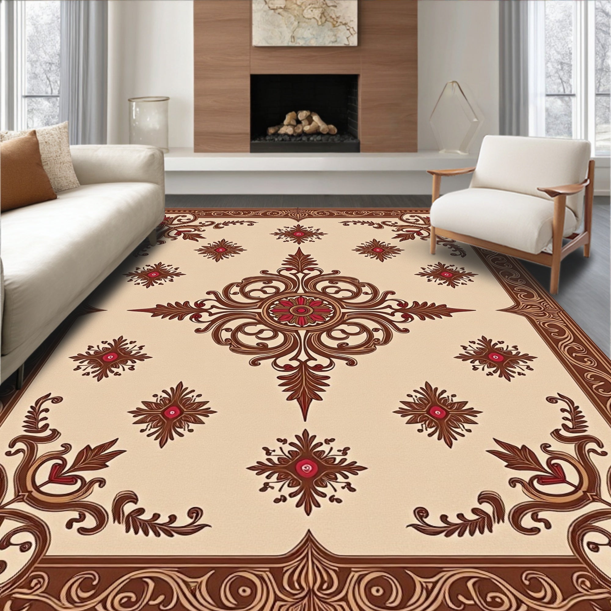 Rich Floral Scrollwork Pattern Rug