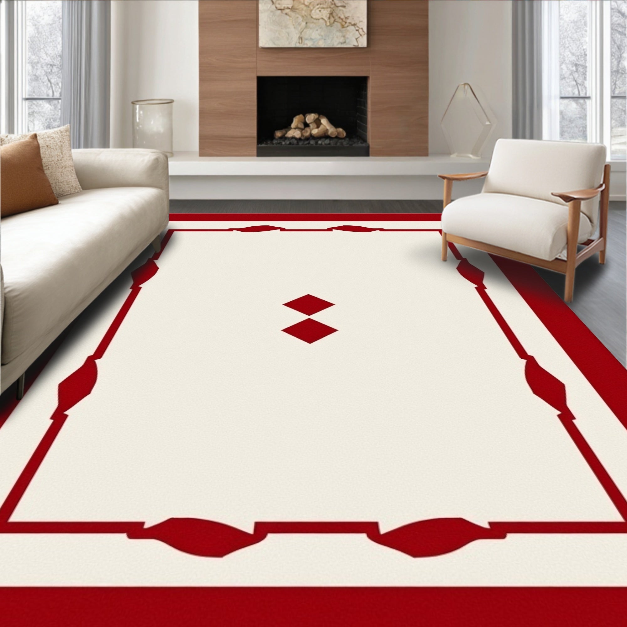 Classic Red Diamond Border Rug