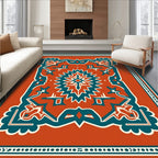 Bold Terracotta Geometric Medallion Design Rug