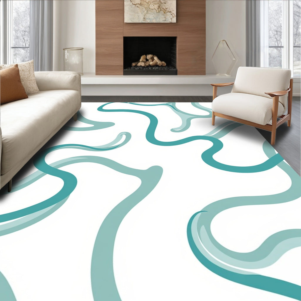 Teal Swirl Abstract Design Rug