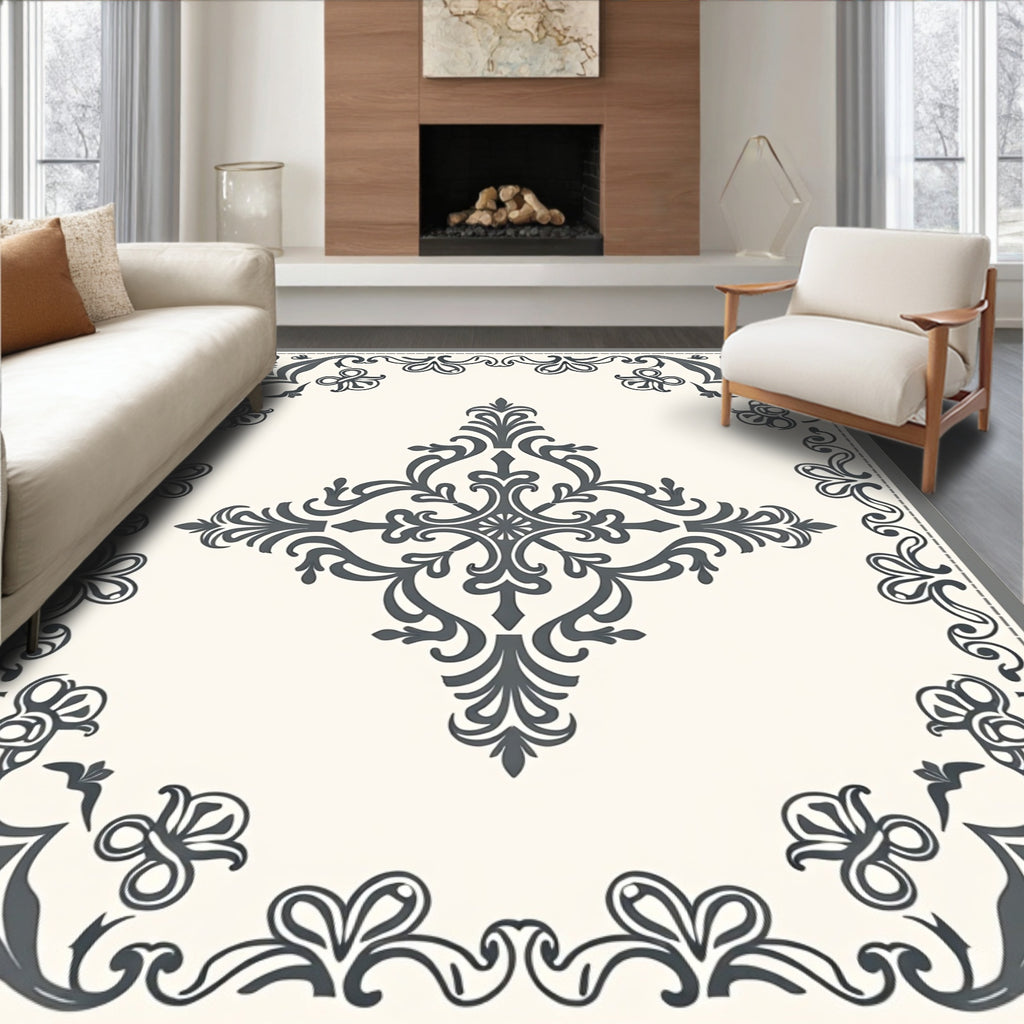 Classic Damask Floral Scrollwork Pattern Rug